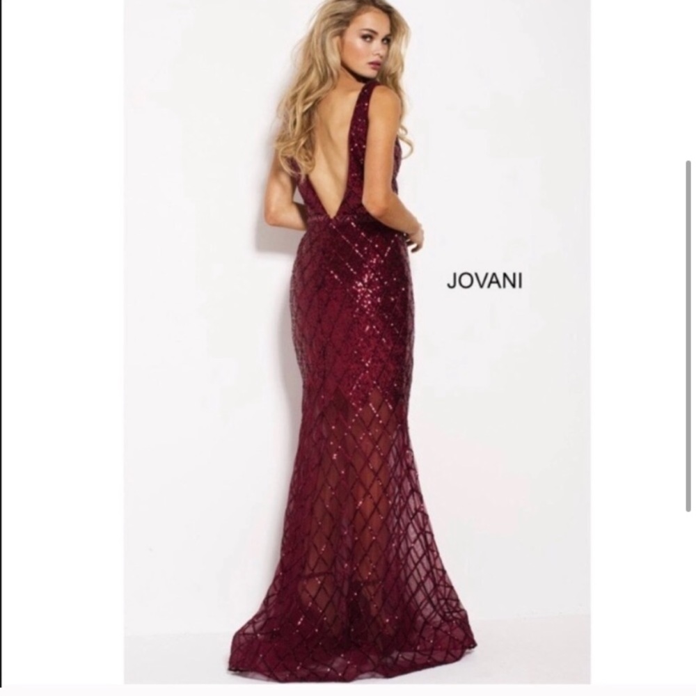 Maroon Sequined Jovani Prom Pageant Gown Red
